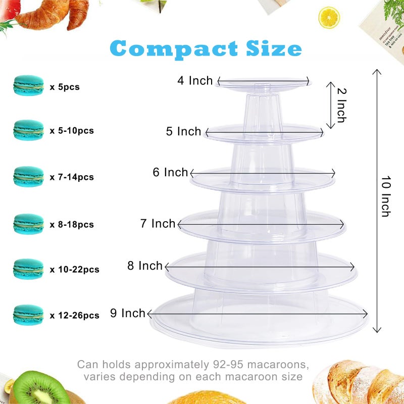 Ufurty 6 Tiers Round Macaron Tower Stand Plastic Transparent Cake Stand Macaron Display Rack Desserts Cupcake Holder Platter for Baby Shower, Birthday Party, Wedding, Party Decor - Image 3